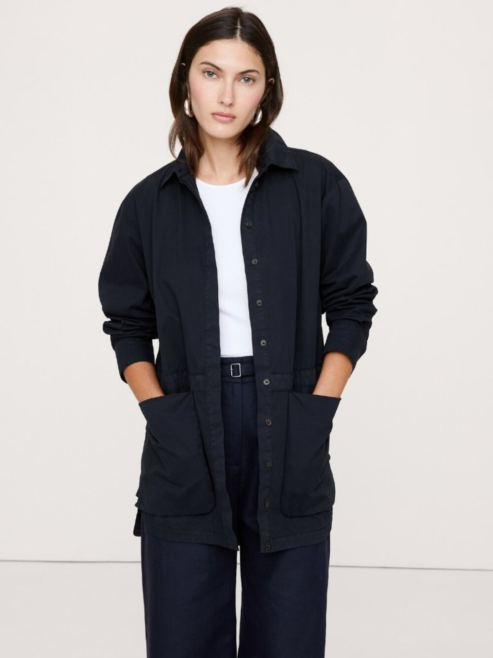 Banana Republic PM Petite Medium Cotton Twill Utility Tunic Navy Blue NWT !